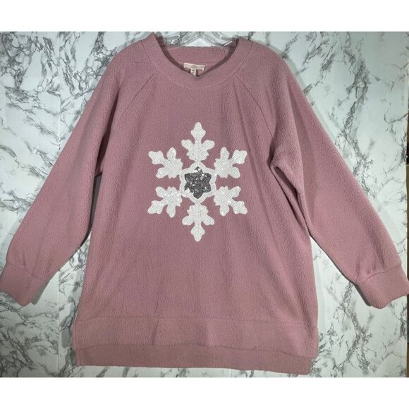 Como Vintage Womens XL Pink Fleece soft Sweatshirt with Snowflake Design - Picture 1 of 8